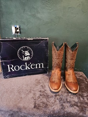 Rock'em Brown Leather Western Equestrian Cowboy Boots with Box