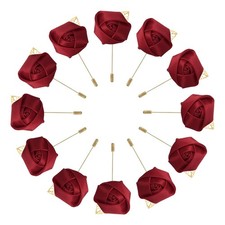 12Pcs Groom Boutonnieres Rose Boutonnieres Pins for Men Wine Red