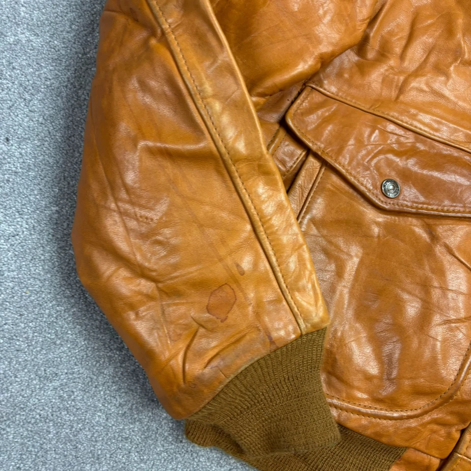 Schott Leather Flying Jacket Adult Large Brown Bomber Aviator Military USA Mens* - Image 4 of 4