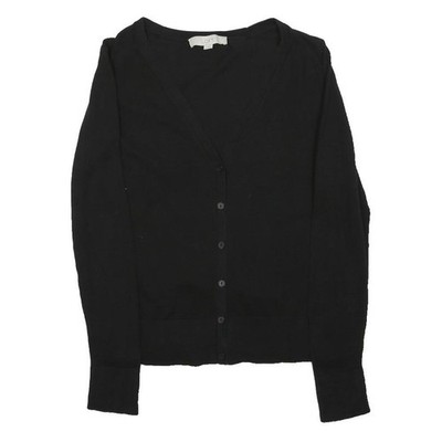 LOFT Damen Pullover schwarz uni Baumwollmischung V-Ausschnitt Basic Strick S Knopfleiste