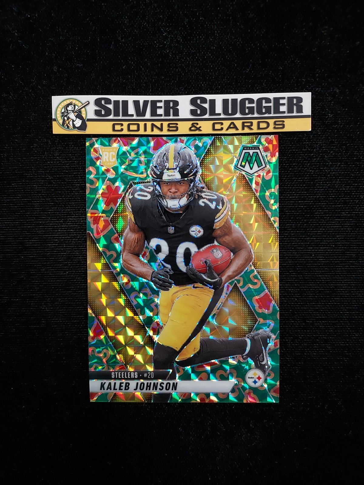 2025 Kaleb Johnson Panini Mosaic Christmas Cookies #315 RC Steelers Case Hit SP