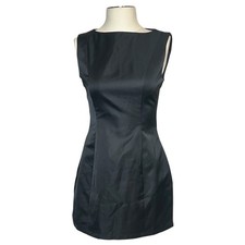 Pretty Little Thing black satin boat neck mini dress size 6 NWT