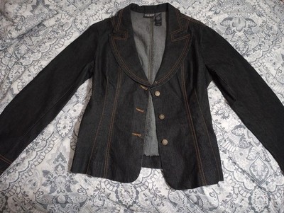 Biosou Bisou Michele Bohbot Dark Blue Denim Jean Jacket Womens Size 12 or Large