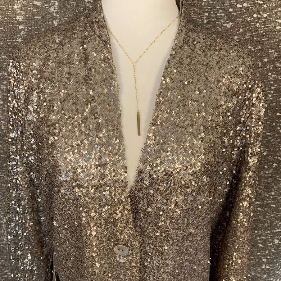 Chico's блестки Серебряный блейзер куртка с подкладкой карманы опрятный вечеринки праздник женщин 2 - Изображение 4 из 4