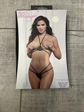 NEW Seven Til Midnight Open To Seduction Harmess Lingerie Bra Set Black One Size