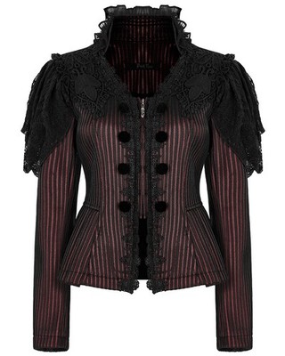 Punk Rave Damen Gothic Lolita Jacke mit Spitzenapplikation - Rot & Schwarz