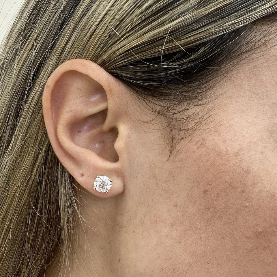 Diamond Stud Earrings IGI Certified E VS1 Round 2 Ct Lab Created 14K Rose Gold - Image 3 of 4