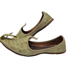Punjabi Mojari Juttis Gold Metallic Shoes, Men's 7