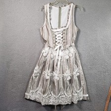 2 Pc German Dirndl Dress Apron Medium Green Floral Striped Lace Corset Cosplay