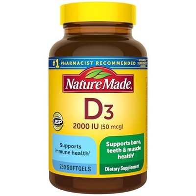 Nature Made Vitamin D3 2000 IU (50 mcg), Vitamin D Supplement for Bone, Teeth,