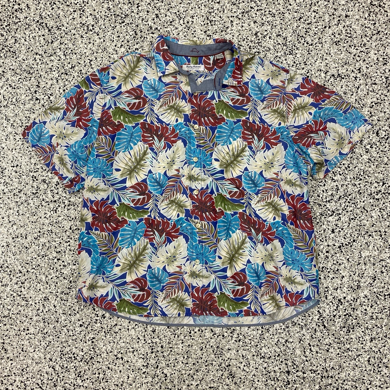 Tommy Bahama Shirt Mens 2XLB Blue Floral Coconut Point Hawaiian Aloha Tencel