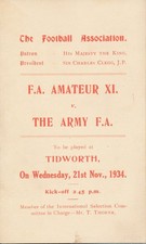 FA Amateur X1 v The Army (@ Tidworth) 1934 - Programme of Arrangements booklet