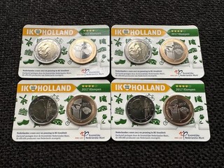 NEDERLAND 4x 2 EURO 2017 'IK HOU VAN HOLLAND KLOMPEN' IM COINCARD.