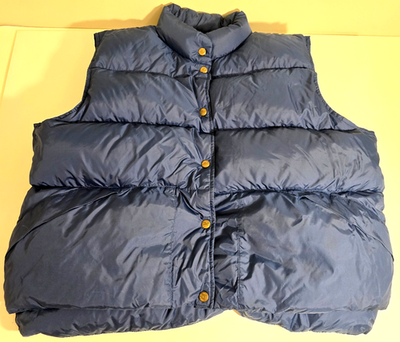 名作　80s llbean down vest navy made in USA Vintage LL Bean Navy Blue Womens XL Goose Down Puffer Vest. Snap