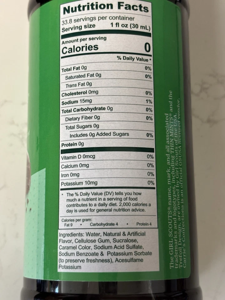 Xarope fino em perfeito estado Girl Scout. Garrafa lacrada nova Zero Calories 1 litro - Imagem 4 de 4