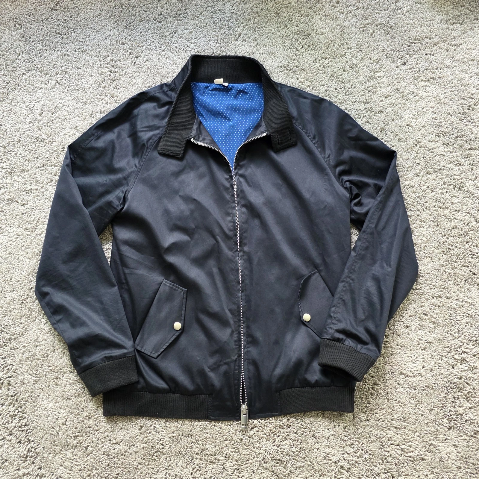 State & Liberty Full Zip Bomber Jacket Harrington SMALL S Navy Blue NYLON Cotton - product detail image 1