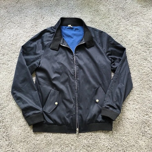 State & Liberty Full Zip Bomber Jacket Harrington SMALL S Navy Blue NYLON Cotton video thumbnail