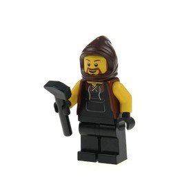 1X Lego Minifigure Castle Kingdoms Blacksmith Bart Hood Hammer 7952 CAS467