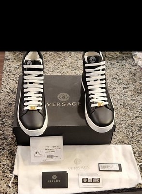 Versace High Top Sneakers Vitello Logo Black Gold Medusa Men's Sneakers 