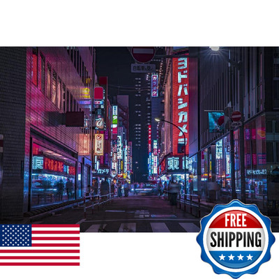 Neon Tokyo Poster Lofi Decor Neon Building Street Lights Night Downtown Shinjuku