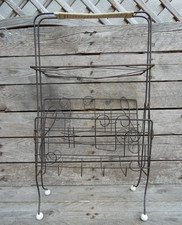 Vintage Retro Atomic Wired Metal Magazine Rack LP Rack w/ Musical Notes & Shelf