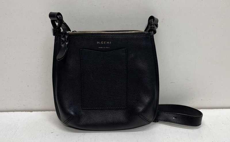 M.Gemi Black Pebbled Leather Crossbody Bag Gold Hardware Made in Italy