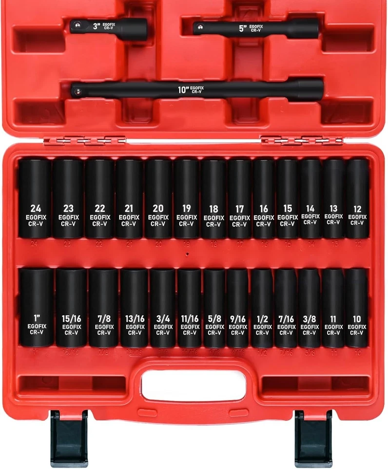 29-Piece 1/2" Chrome Vanadium Socket Set with Extension Bars - SAE & Metric - Image 3 of 4