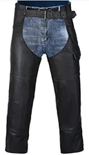 HWK All-Weather Motorcycle Leather Chaps for Men and Women, 38 - Black
