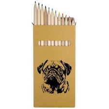12 x 'Pug Portrait' Long 178mm Coloured Pencils / Pencil Set PE00074347 