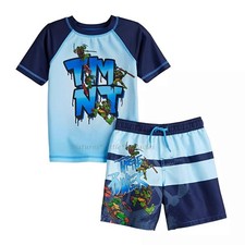 Teenage Mutant Ninja Turtles Swimsuit Boys Rashguard Shirt Trunks Swim Size 4-14