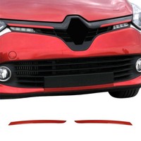 KüHlergrill Leisten Grillleisten FüR Renault Clio 2012-2019 Edelstahl Rot 2Tlg