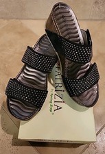 Patrizia By Spring Step Delphine Black Sz 8.5 Sparkly Strap Wedge Sandal