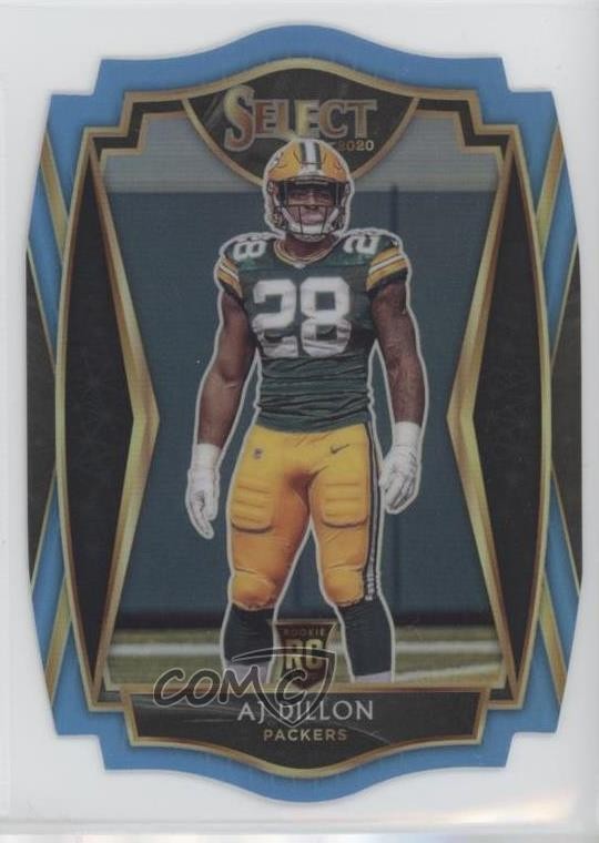 2020 Panini Select Premier Level Light Blue Prizm Die-Cut AJ Dillon #165 2jg