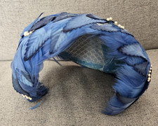 Vintage Blue Feathered Fascinator Hat with Pearl Accents - Reduced 