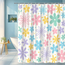 Colorful Floral Shower Curtain - Cute Spring Design for Kids Bathroom
