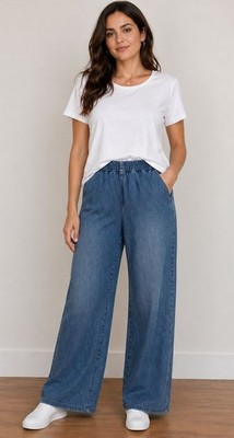 NWOT Sincerely Jules Large High Rise Wide Leg Pants Chambray Blue Denim