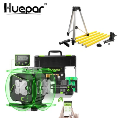 Huepar 4D Grüner Kreuzlinienlaser Linienlaser mit LCD-Bildschirm + 3.7m Stativ - Bild 1 von 4