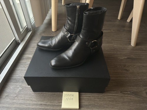 YSL Saint Laurent Wyatt Harness Boots in Black Leather US7 EU39.5 UK6 SLP