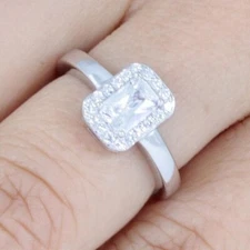 Rectangular 925 Sterling Silver Radiant Cut CZ Engagement Ring Size 3-14 S3088
