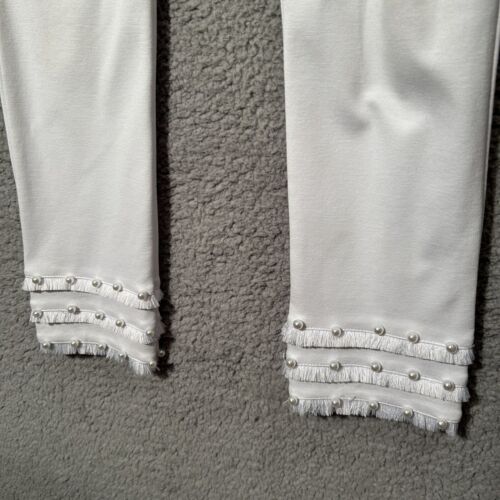 Athena Marie Fringe Studded Ankle Stretch Pants Women's M White - Picture 2 of 9