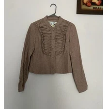 Tabitha Anthropology Heather Brown Wool Ruffle Blazer Size 6