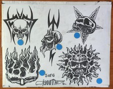 Paul Booth 1992 Dark Demons Black And White Tattoo Flash Sheet 11x14 Shop Used 3