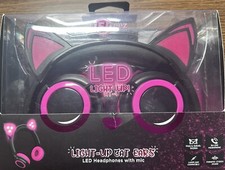 LeDeez Light-Up Cat Ears LED Headphones with Mic AUX Compatible Pink Brand New