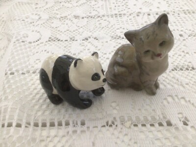 Royal Doulton sitzende graue Katze und Beswick schwarz-weißer Panda