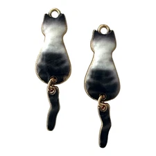 10 Cat Charms Black White Grey Moving Tail Bead Drops 1.37" Beading Pendants