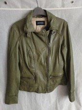 Oakwood Jacket Video Leather Biker Jacket Khaki Green Washed Look Size Medium