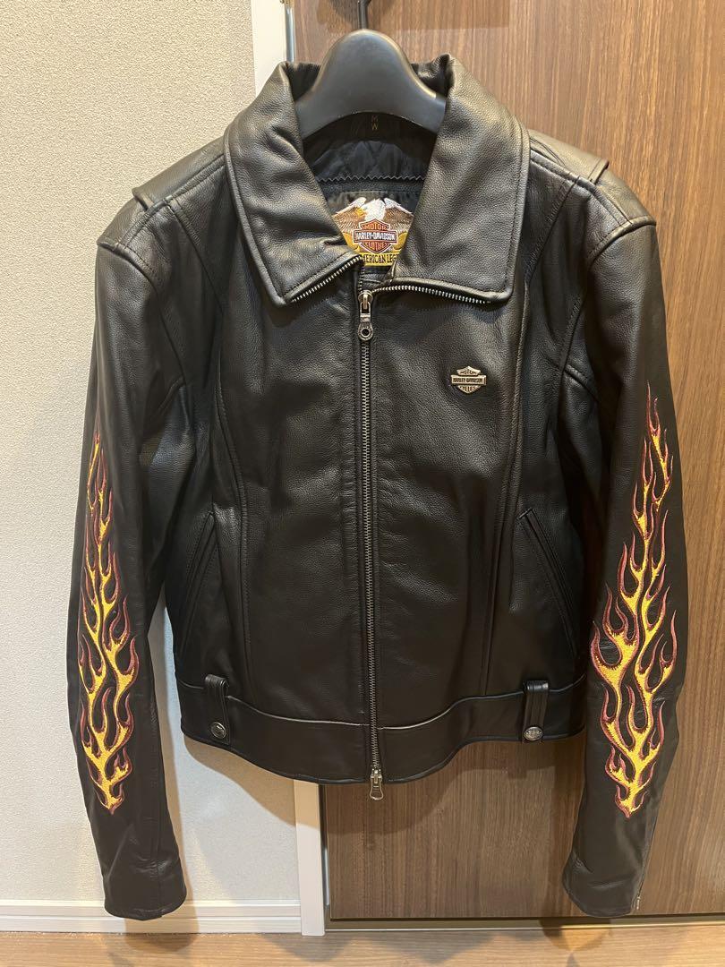 Harley Davidson Black Leather Fire Pattern Logo Single Riders