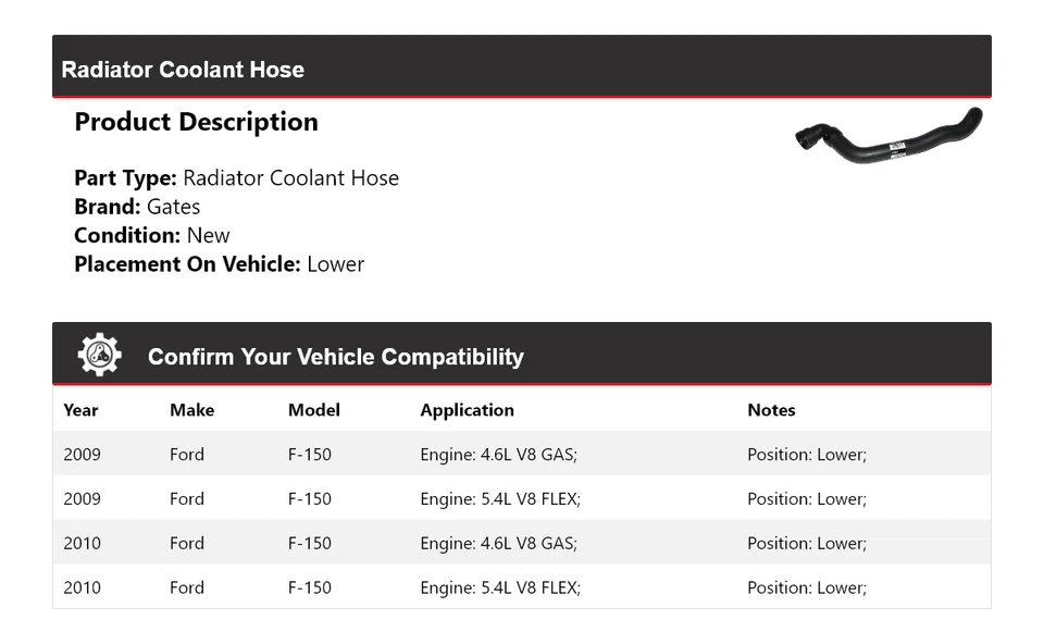 Manguera de refrigerante de radiador puertas inferiores para Ford F-150 2009-2010 Foto 2 de 4