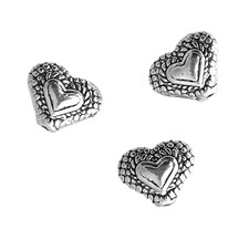 10 pcs Spacer Beads 11.6x9.6mm Silver Tone Two Sided Metal Heart Valentines Day