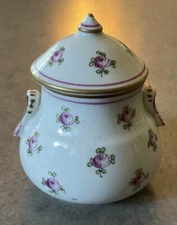 ROVINA :: Vtg 2 3/4” LIDDED POT DE CREME “Pink Roses” Schmitt EPINAL FRANCE